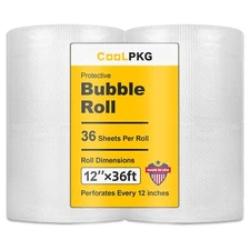 CoolPkg 2 Pack Bubble Cushioning Clear Wrap Rolls 12" x 72 ft, Shipping, Moving