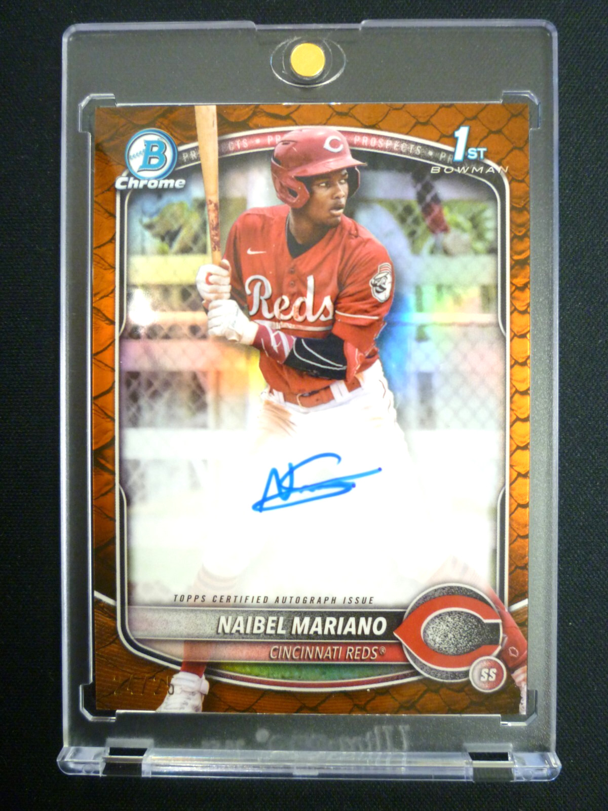 Naibel Mariano 2025 Bowman Chrome 1st Bowman Orange Reptilian Auto #24/25 ~Reds
