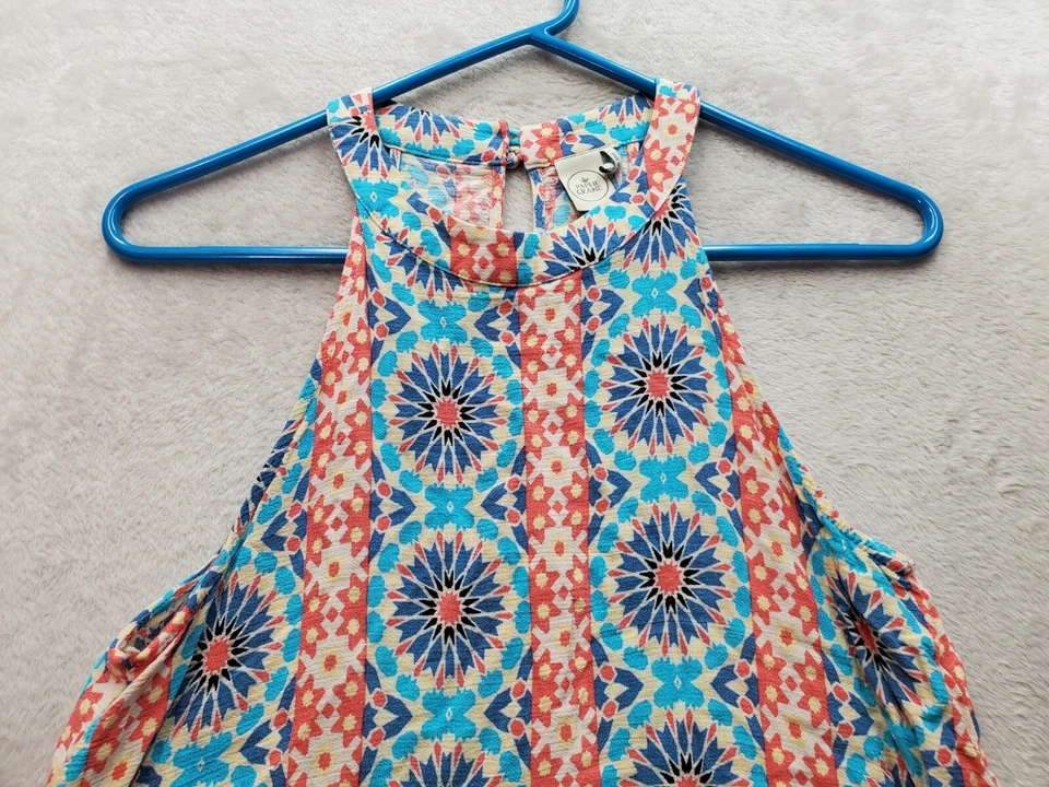 Blusa Top Grulla de Papel Para Mujer Pequeña Multi Floral Rayón Crochet Borde Halter Cuello Foto 4 de 4