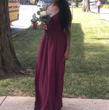 Davids bridal Sz 4 (small) bridesmaid Dress V-Neck Wrap Quartz Wine Color