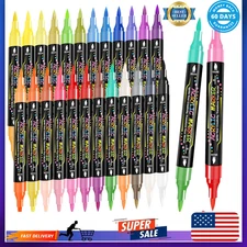 72 Colors Acrylic Paint Markers, Dual Tip Acrylic Paint Pens with Brush Tip & Fi