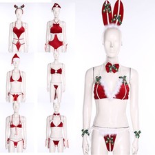 Women Lingerie Santa Costume Velvet Christmas Teddy Set Themed Party Halloween