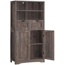 Rustic Gray Storage Cabinet with Drawers Adjustable Shelf