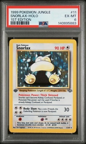 1999 POKEMON JUNGLE 1ST ED #11 SNORLAX-HOLO PSA 6
