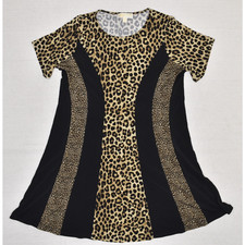 Michael Kors Women's T Shirt Dress Cheetah Polyester Multicolor Plus Size 0X