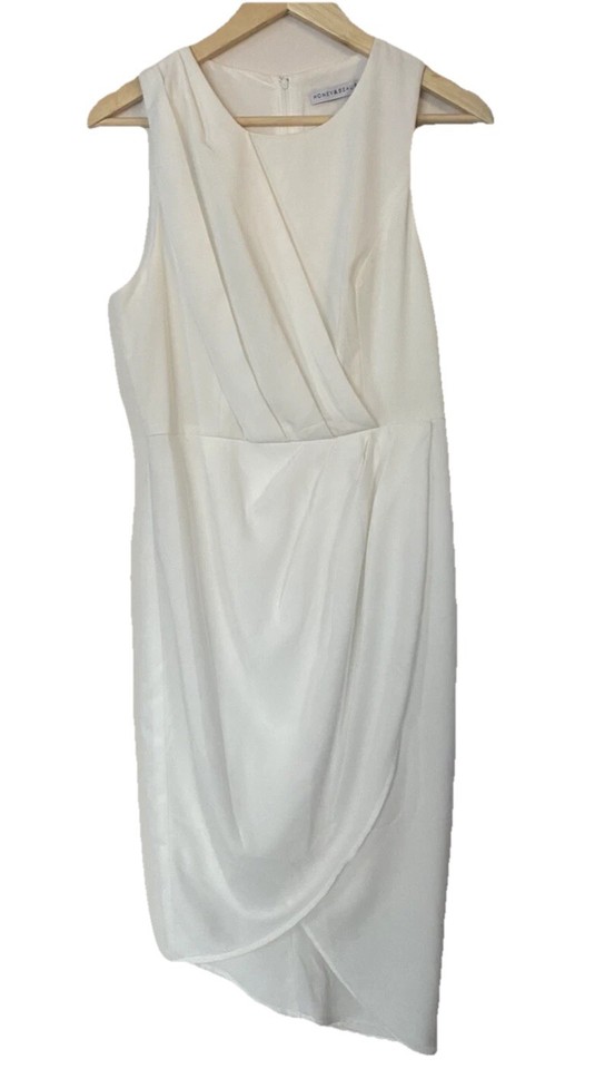 HONEY & BEAU White Midi A-Line Cocktail Dress SIZE 8 AU Party Spring