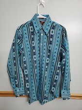 Vtg 70's Ki Gs Road Sears Best Shirt Perma Prest Blue Aztec Print Shirt Size M