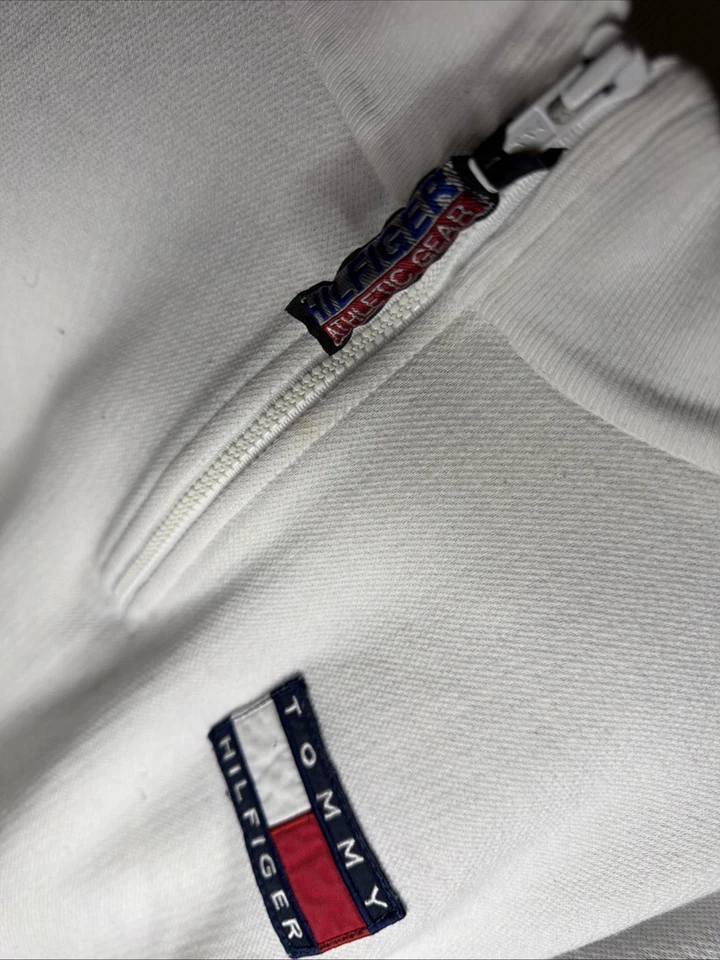 Tommy Hilfiger Mens White 1/4 Zip Long Sleeve Sweater XL Vintage 90s Preppy - Image 2 of 4