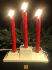 Vintage Christmas~Lighted Window Candolier~3 Red Candles~Unique~ Gem Electric #2