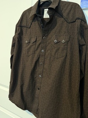 Panhandle Slim Roughneck Stock Western Snap Shirt Brown Scroll Print Diamond L