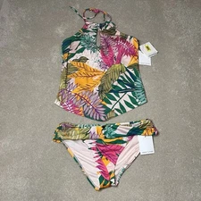 Gibson Latimer 2 piece Tankini swim bathing suit set tropical NWT women's XS