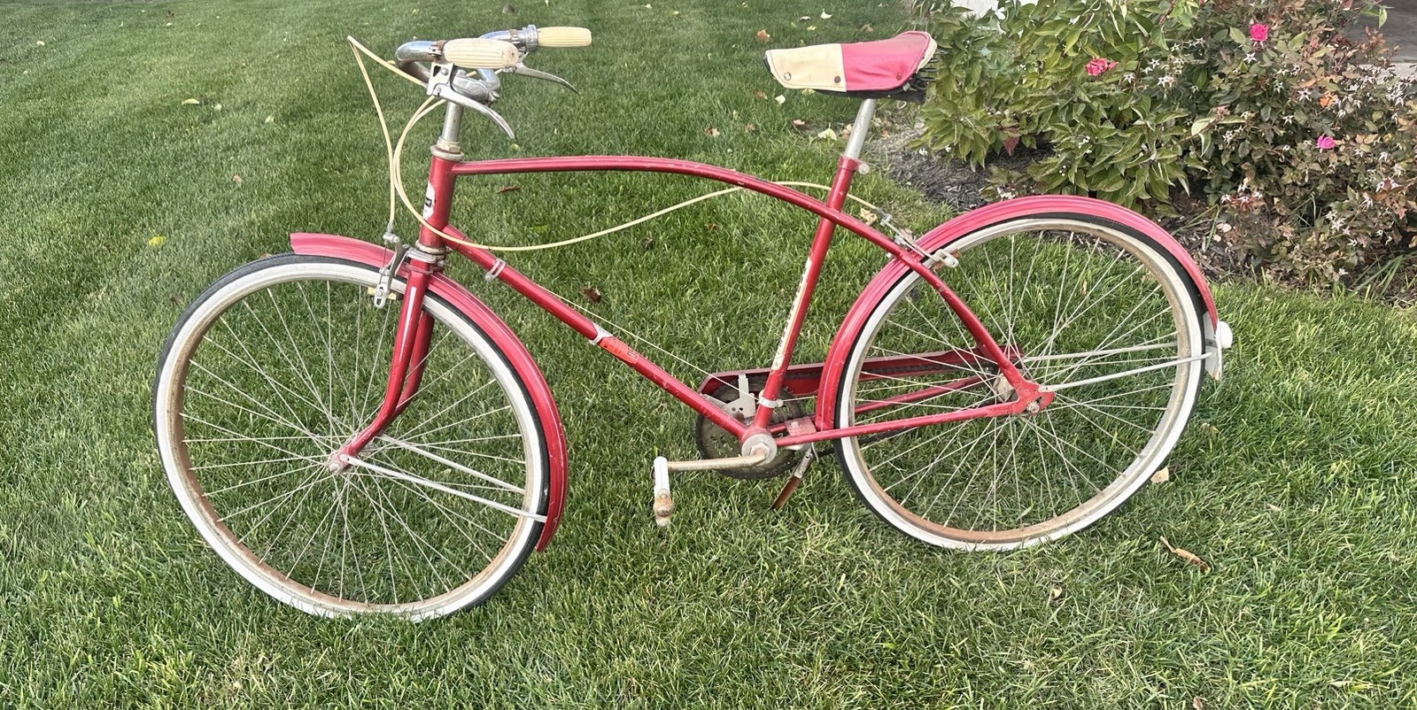 (Used) TLC Men's Vintage 1950's Olympic De Luxe bicycle 26” cruiser red bike 1 speed (150.00 USD)
