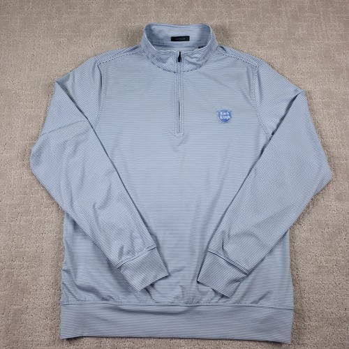 Turtleson Mens Medium Blue White Striped 1/4 Zip Pullover Loch Lloyd Golf Logo