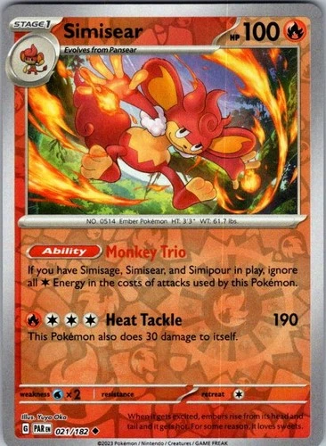 Pokemon | SV04: Paradox Rift | Simisear | 021/182 | Reverse Holo | NM