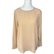Everlane Women Peach Tan Silk Relaxed Crew Neck Designer Blouse XS/C38