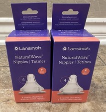 2 Boxes - Lansinoh Baby Bottle Nipples F 6m 4pcs/pack BPA-Free. Natural Wave