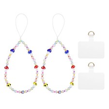 2pcs Phone Charm Wrist Strap Cute Beaded Phone Lanyard with Tab Colorful