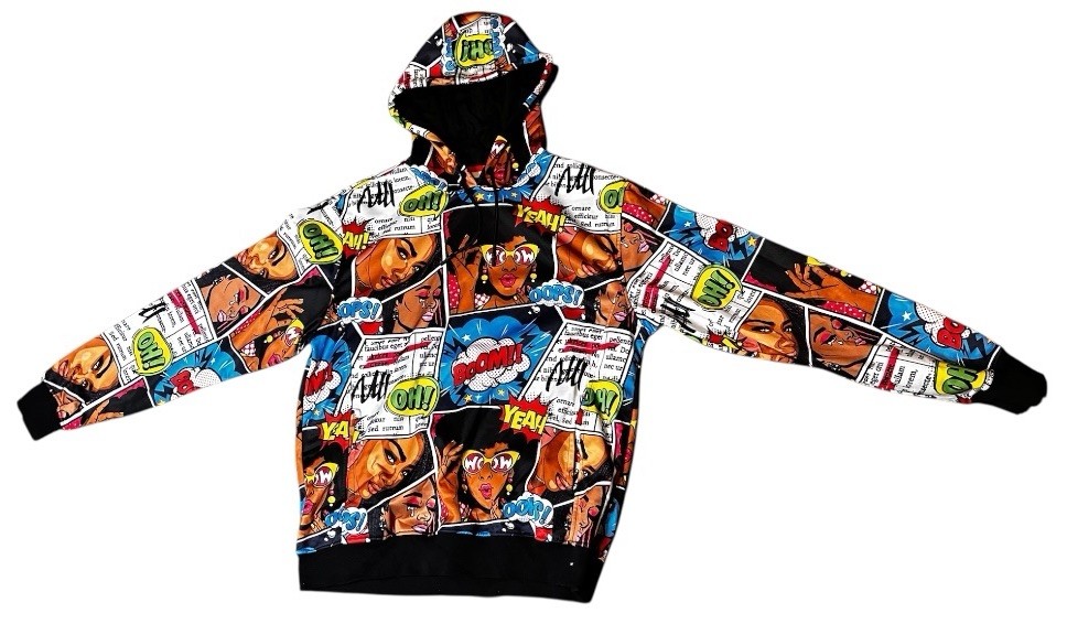 Encrypted Graphic Comic Print Pullover Hoodie Y2K… - image 1