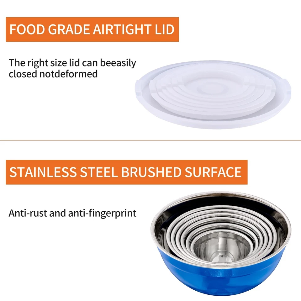 Синие миски для смешивания с герметичными крышками, миска из нержавеющей стали, салатницы 7 шт... - Изображение 4 из 4