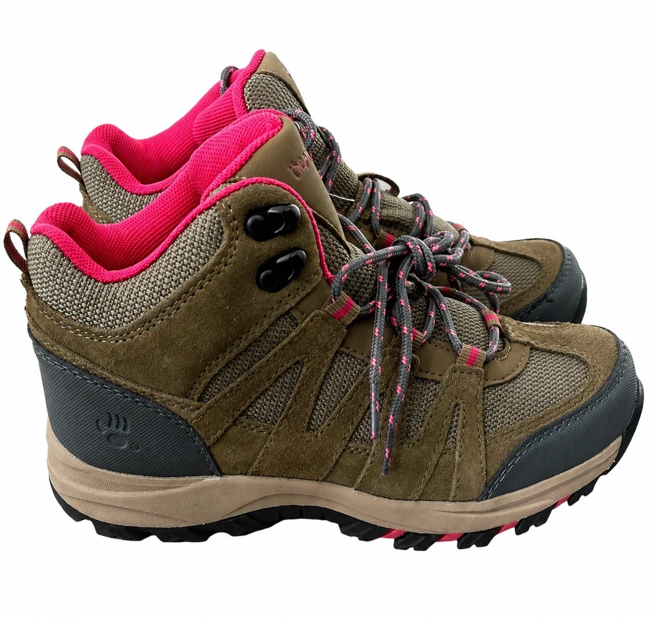 Bearpaw Hiking Boots Youth Girls Size 13 Brown Pink Mid Trail Outdoor Shoes