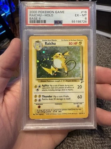 2000 POKEMON BASE SET 2 #16 RAICHU-HOLO PSA 6
