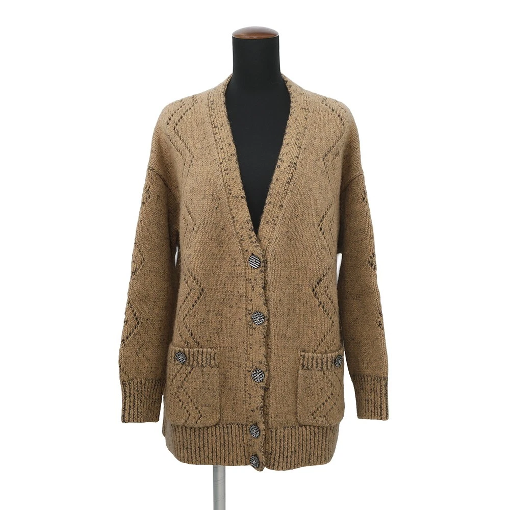 Chanel — CHANEL cardigan Size 38 Wool74%/Cashmere20%/Silk5%/Nylon1%/Rhinestone Brown ...