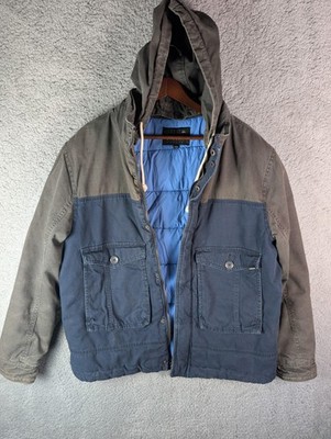 Quiksilver Jacket Mens Large Blue Gray Hooded Canvas Insulated Parka Pockets