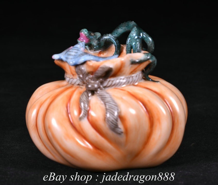3.6" Qianlong Marked Enamel Porcelain Beast Bat Statue lucky bag Bottle Vase