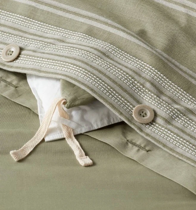 Threshold Full/Queen Cotton Woven Stripe Duvet Cover & Sham Set Moss Green - Image 3 of 4