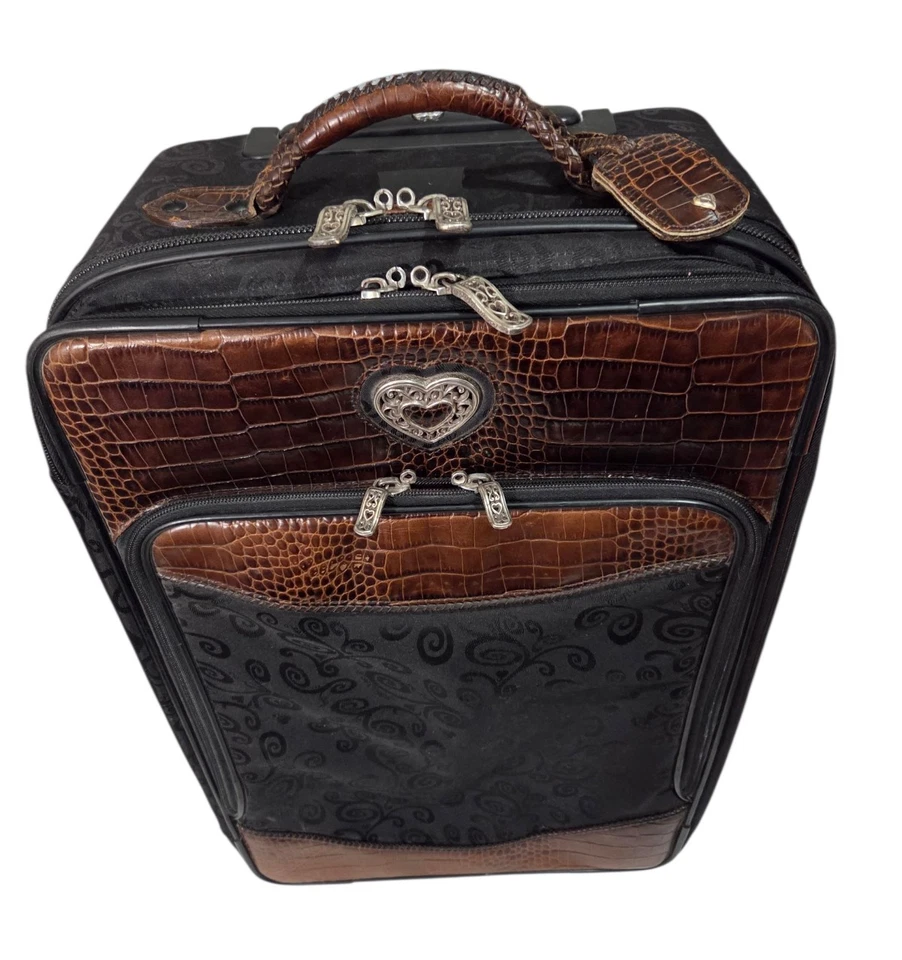 Brighton Luggage Black & Brown Leather 22” Rolling Wheeled Carry On Suitcase - Image 4 of 4