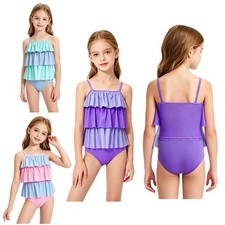 Kids Girls Swimsuit Pool Bathing Suit Seaside Outfits Tiered Ruffled Breathable