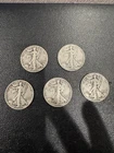 1942-1943 Walking Liberty Half Dollar, 90% Silver, Lot of 5