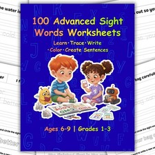 100 Advanced Sight Words Worksheets for Kids Ages 6  9  Printable