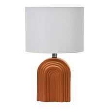 Main + Mesa Carved Arch Stoneware Table Lamp with Linen Drum Shade, Terracotta