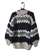 Vintage Alpaca Purple Wool Chunky Knit Jumper Ecuador Heavy Fair Isle 22" L