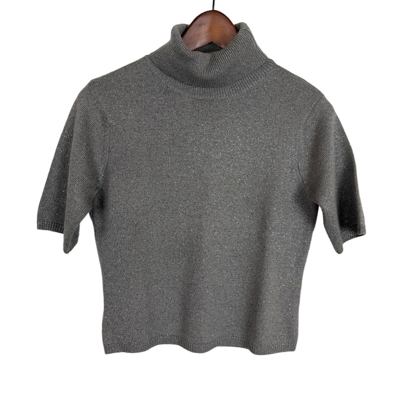 Talbots Silver Metallic Wool Blend Turtleneck Sho… - image 1