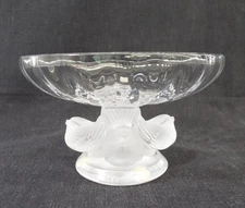 Lalique Crystal Nogent Frosted Bird Pedestal Bowl Made in France Signed 11051