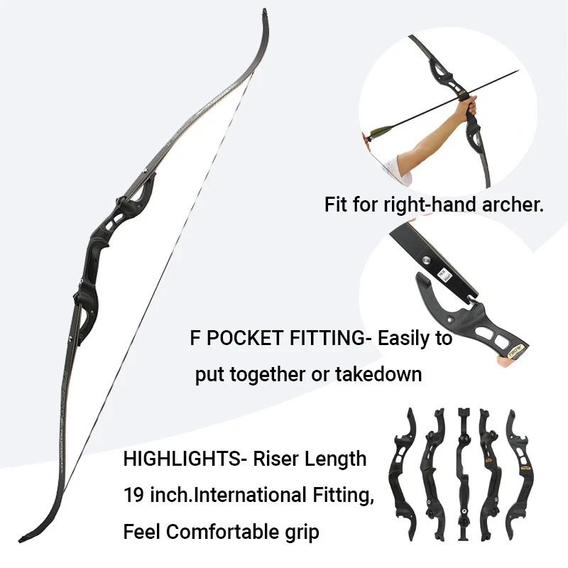 F Interface 62" Recurve Bow 19" Riser 25-60lbs Limbs Archery Hunting Target US - Image 2 of 4