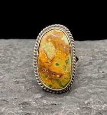 SZ 6.5 Vintage Navajo Sterling Silver Green Turquoise Native Estate Ring 925