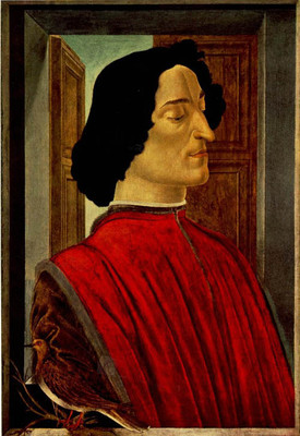 Art Oil painting Sandro Botticelli - Male portrait Giuliano de Medici with bird