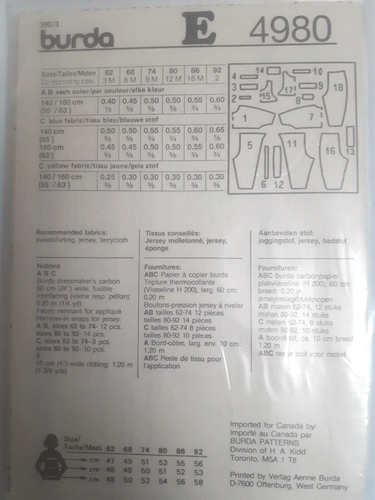Jumper Romper One Piece 3M -2T Burda 4980 Sewing Pattern UC FF Playsuit Sealed - Picture 3 of 3