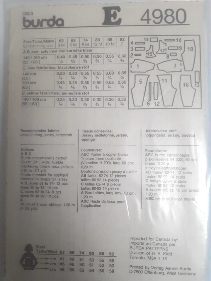 Jumper Romper One Piece 3M -2T Burda 4980 Sewing Pattern UC FF Playsuit Sealed - Image 3 of 3