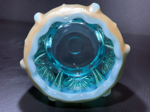 Vintage Fenton Blue/Butterscotch Opalescent Cactus Rosebowl 3 3/4” Tall, 5" Wide - Picture 4 of 6