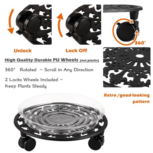 2 Pack Plant Caddy with Wheels Heavy Duty 11 Inch Metal Plant Stand with Whee... - Picture 2 of 7