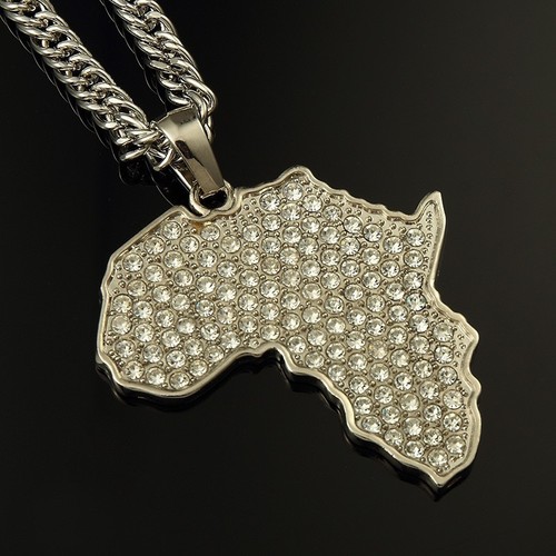 LARGE African Symbol of Unity Power Gold Plated Map Pendant Necklace Men Jewelry - Picture 11 of 11