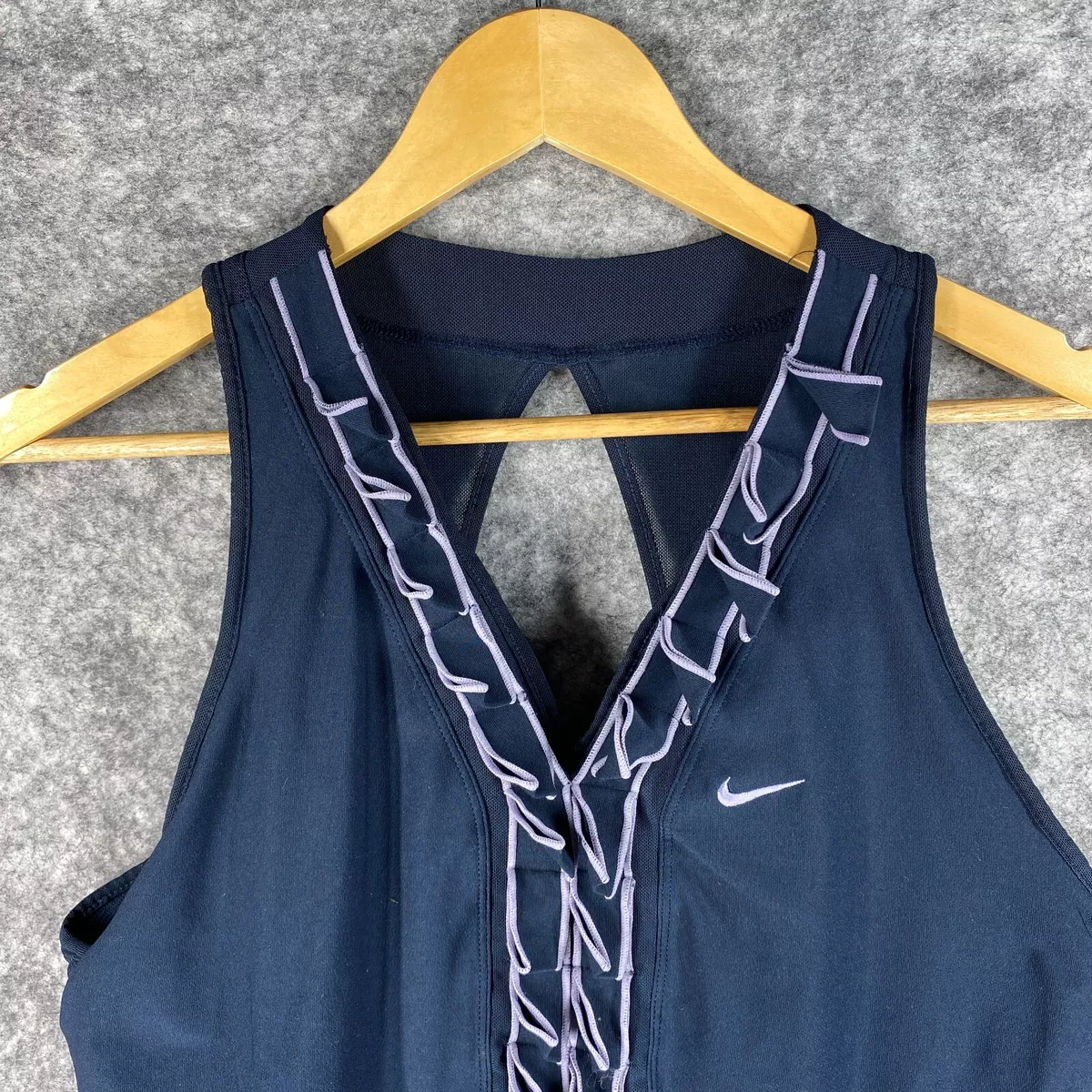 Nike Shirt Women Extra Large Blue Ruffle Fit Dry Swoosh Cutout