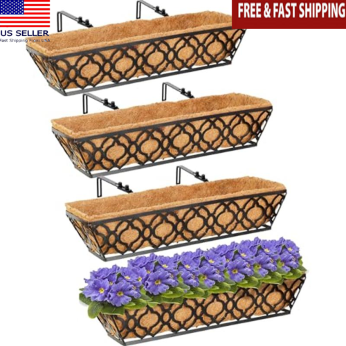 24" Metal Window Deck Planter Coco Liner Outdoor Indoor Flower Basket 4 Pack) US