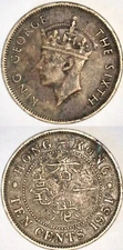 1951 HONG KONG 10 CENT COIN British Colonial Territory Britain George VI HP87
