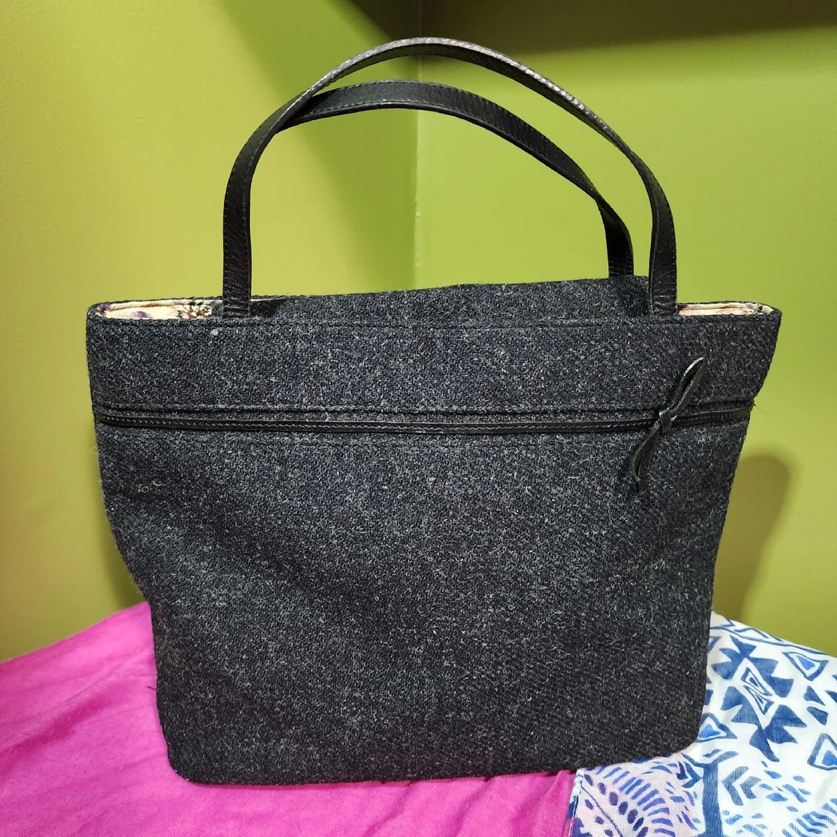 NWT NOS Kate Spade Womens Vintage 90s Wool Satchel Handbag Purse Gray Black