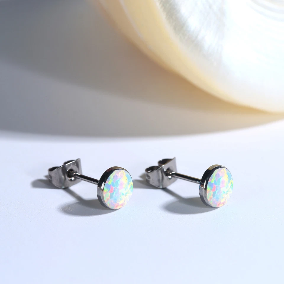 Pendientes hipoalergénicos de titanio puro pendientes de ópalo para oídos sensibles Foto 3 de 4